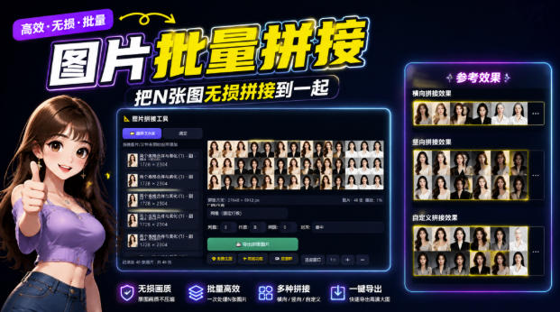 图片批量拼接，把N张图无损拼接到一起，支持横向、竖向、自定义等功能 - 福创网