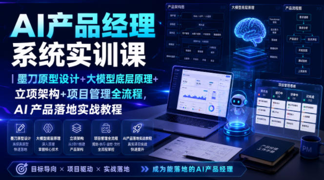 AI产品经理系统实训课|墨刀原型设计+大模型底层原理+立项架构+项目管理全流程,AI产品落地实战教程