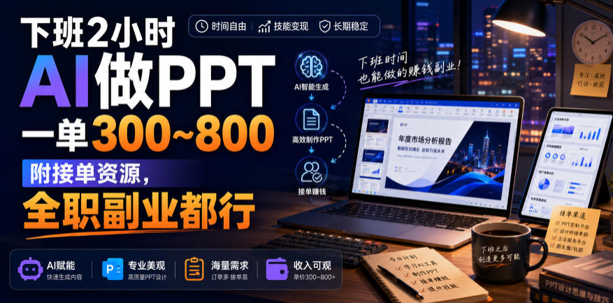 下班2小时AI做PPT，一单300~800，附接单资源，全职副业都行【揭秘】-福创网
