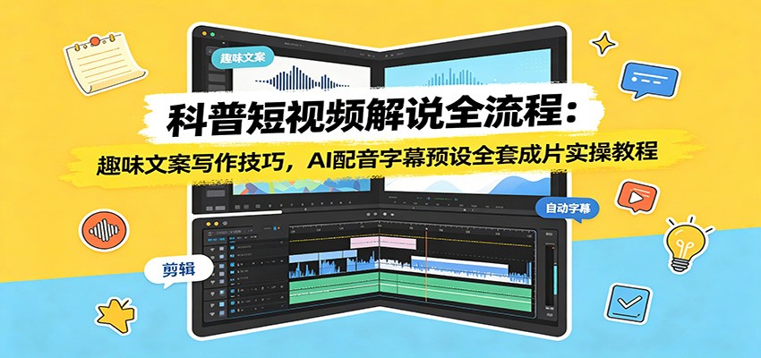 科普短视频解说全流程：趣味文案写作技巧，AI配音字幕预设全套成片实操教程-福创网