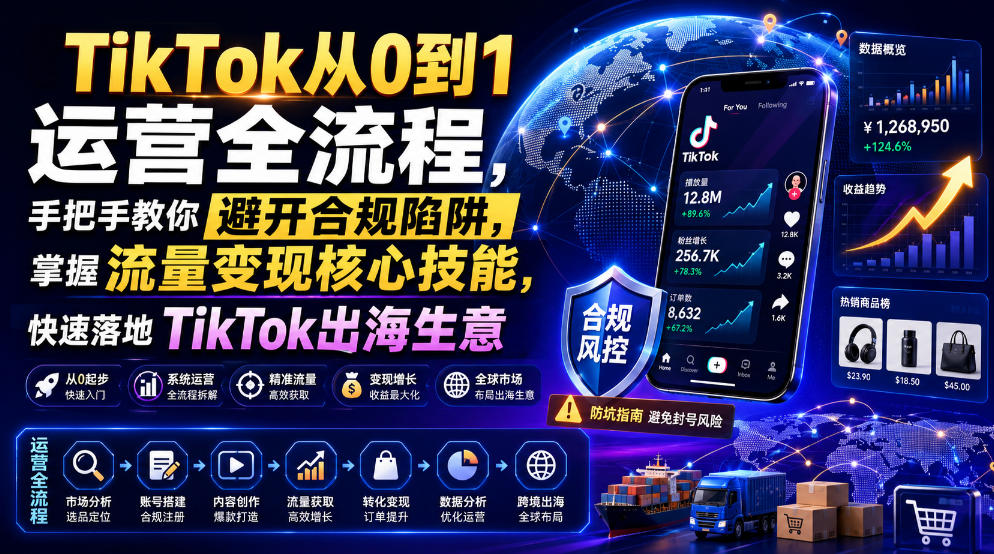 TikTok从0到1运营全流程，手把手教你避开合规陷阱，掌握流量变现核心技能，快速落地TikTok出海生意(更新7月)-福创网