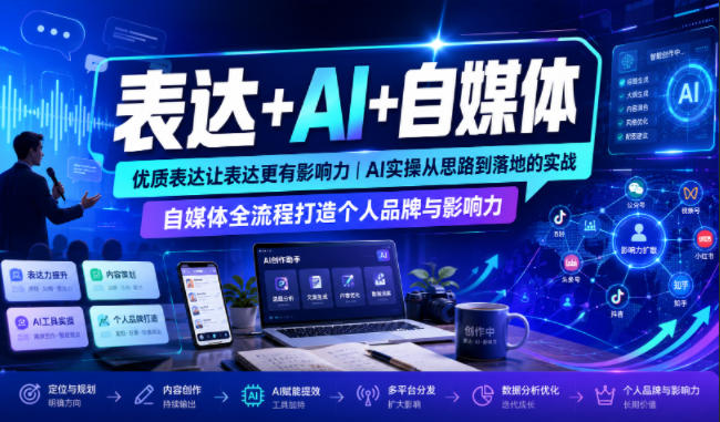 表达+AI+自媒体，优质表达让表达更有影响力|AI实操从思路到落地的实战|自媒体全流程打造个人品牌与影响力-福创网