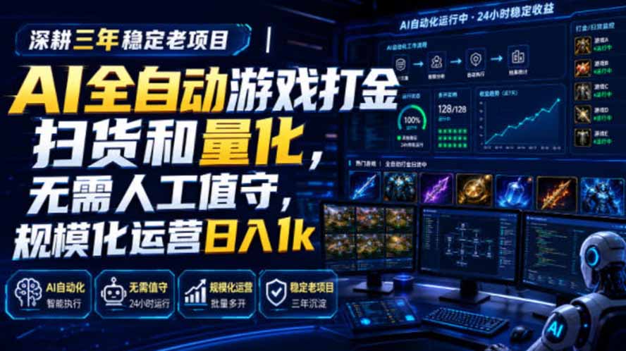 AI全自动游戏打金扫货和量化，规模化运营日入1k，深耕三年稳定老项目！-福创网
