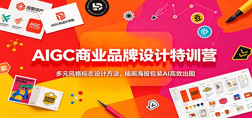 AIGC商业品牌设计特训营：多元风格标志设计方法，插画海报包装AI高效出图-福创网