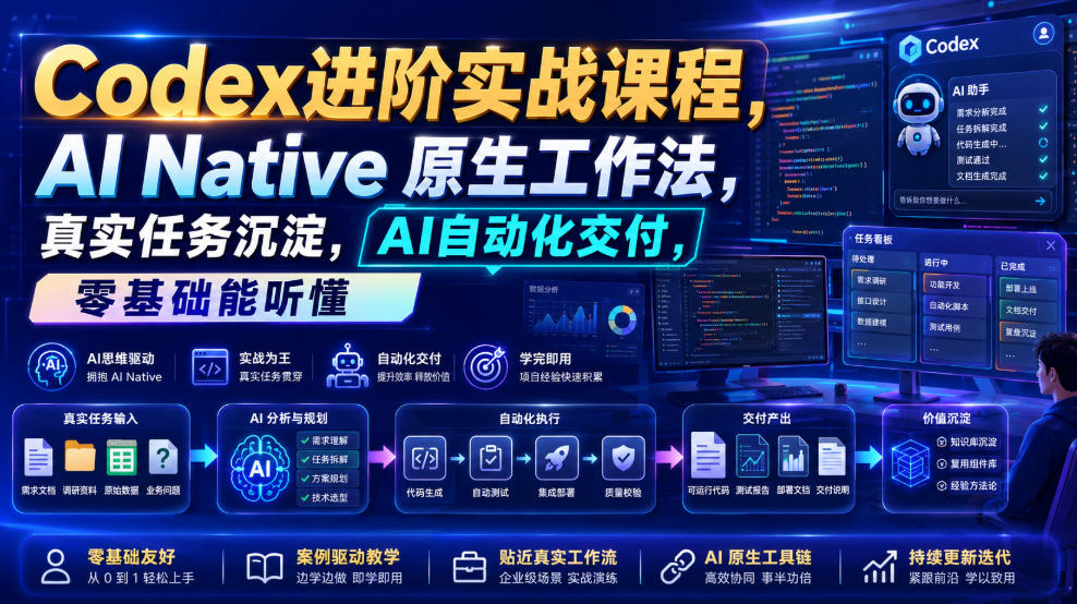 Codex进阶实战课｜AI Native原生工作法，22节真实任务落地，从配置到AI自动化交付全链路教程-福创网