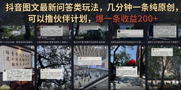 抖音图文最新问答类玩法，几分钟一条纯原创，可以撸伙伴计划，爆一条收益200+-福创网
