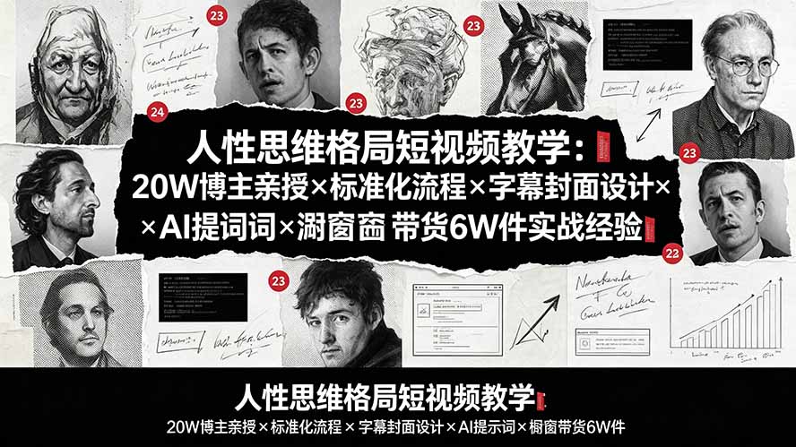 人性思维格局短视频教学：20W博主亲授×标准化流程×字幕封面设计×AI提示词×橱窗带货6W件实战经验-福创网