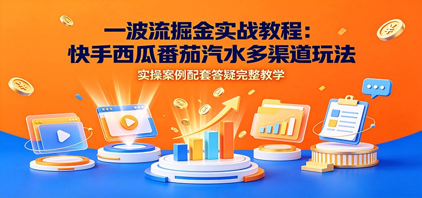 一波流掘金实战教程：快手西瓜番茄汽水多渠道玩法，实操案例配套答疑完整教学-福创网