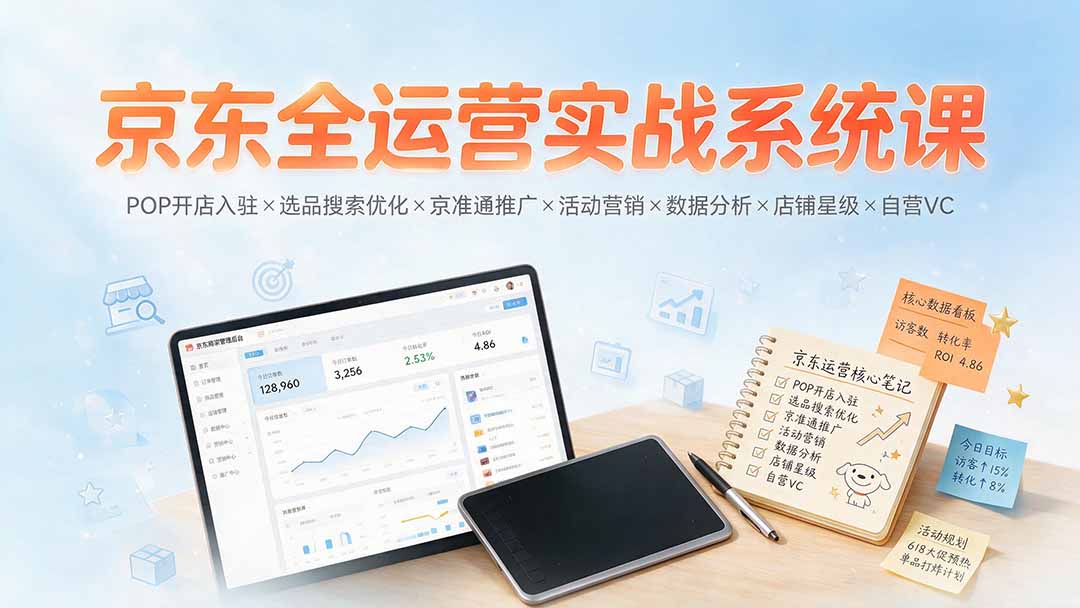 京东全运营实战系统课：POP开店入驻×选品搜索优化×京准通推广×活动营销×数据分析×店铺星级×自营VC-福创网