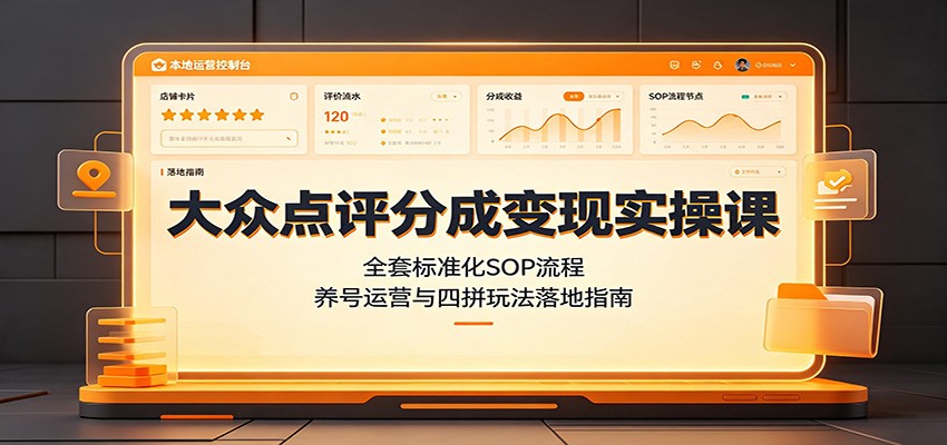 大众点评分成变现实操课：全套标准化SOP流程，养号运营与四拼玩法落地指南-福创网