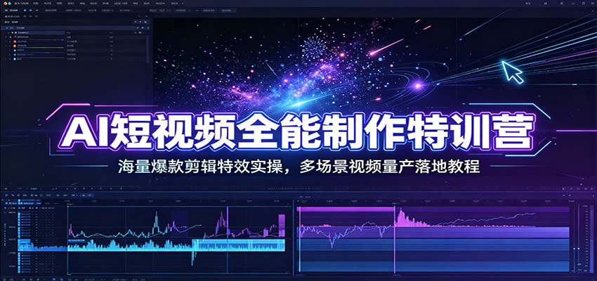AI短视频全能制作特训营：海量爆款剪辑特效实操，多场景视频量产落地教程-福创网