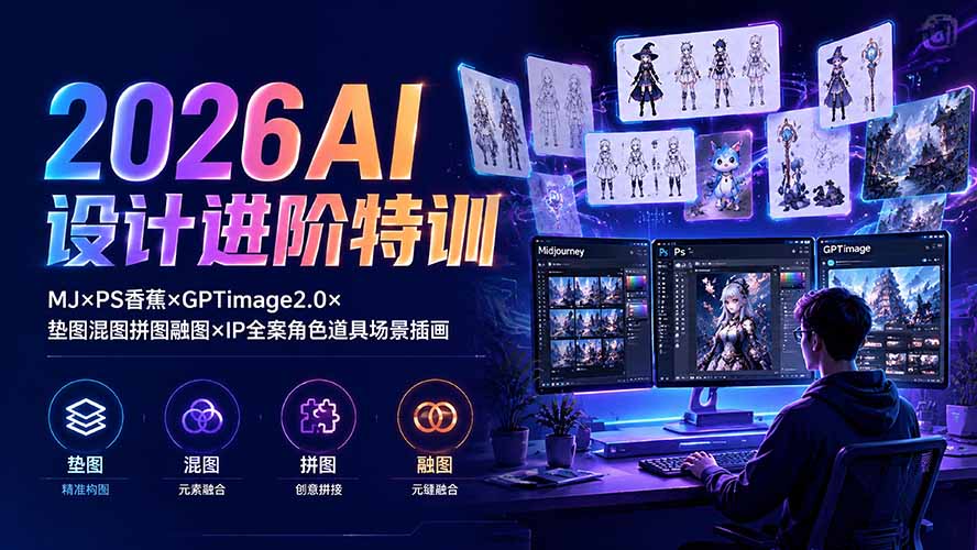2026AI设计进阶特训：MJ×PS香蕉×GPTimage2.0×垫图混图拼图融图×IP全案角色道具场景插画-福创网