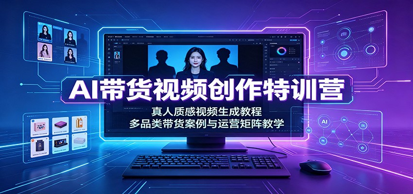AI带货视频创作特训营：真人质感视频生成教程，多品类带货案例与运营矩阵教学-福创网