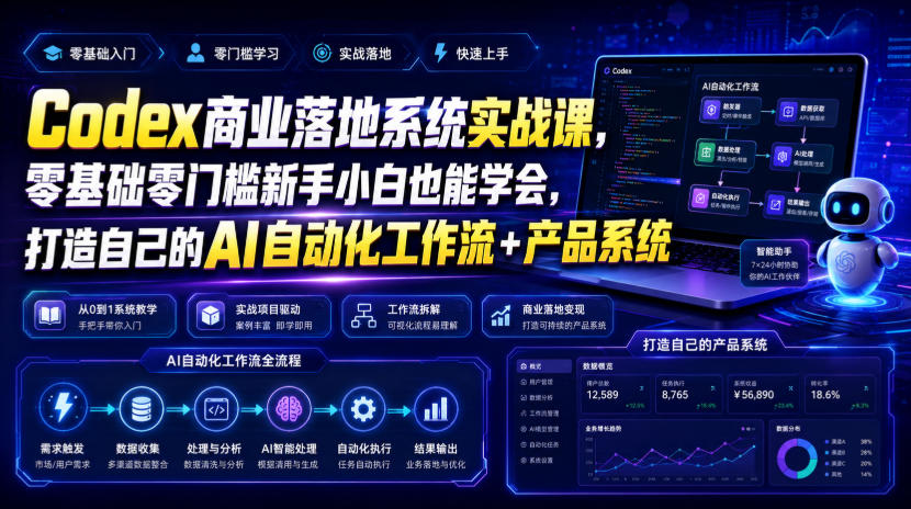 Codex商业落地系统实战课，零基础零门槛新手小白也能学会，打造自己的AI自动化工作流+产品系统-福创网