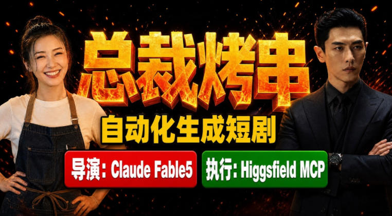 Claude Fable5担任导演+Higgsfield MCP落地执行｜《总裁烤串》真人质感短剧全自动AI生成全流程教学-福创网