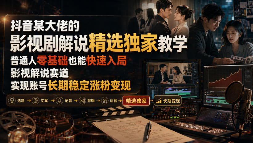 抖音某大佬的影视剧解说精选独家教学，普通人零基础也能快速入局影视解说赛道，实现账号长期稳定变现-福创网