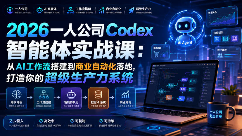 2026一人公司Codex智能体实战课：从AI工作流搭建到商业自动化落地，打造你的超级生产力系统-福创网
