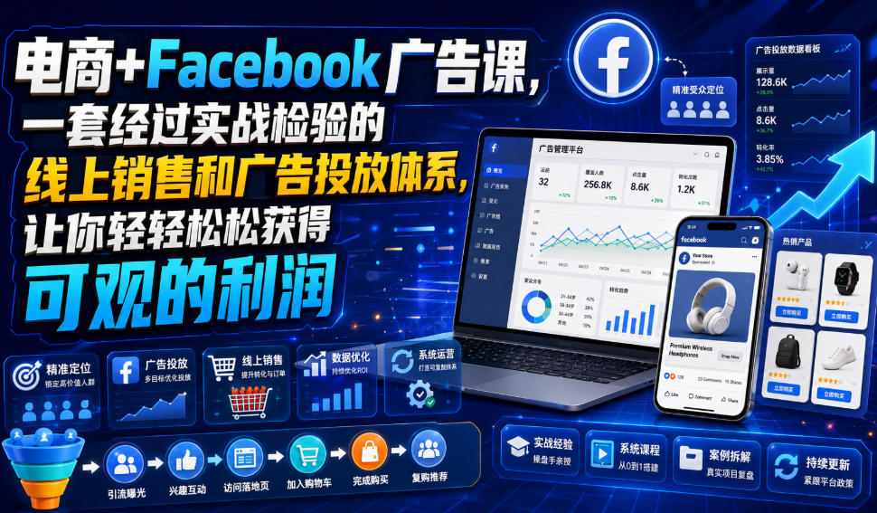 电商+Facebook广告课，一套经过实战检验的线上销售和广告投放体系，让你轻轻松松获得可观的利润【原创双语字幕】-福创网