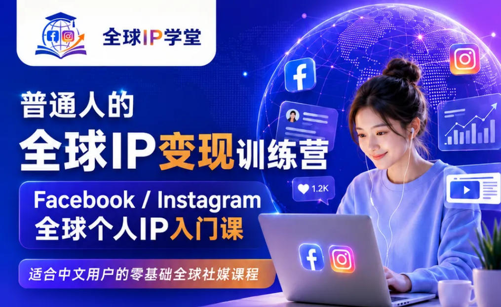 普通人的全球IP变现训练营，Facebook/Instagram全球个人IP入门课，零基础全球社媒课程-福创网