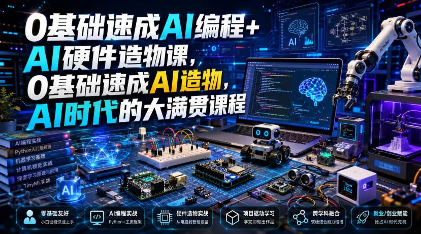 0基础速成AI编程+AI硬件造物课，0基础速成AI造物，AI时代的大满贯课程-福创网