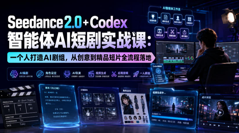 Seedance2.0+Codex智能体AI短剧实战课：一个人打造AI剧组，从创意到精品短片全流程-福创网