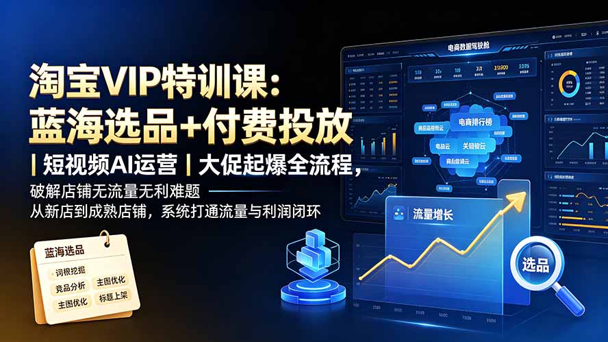 淘宝VIP特训课-更新：蓝海选品+付费投放｜短视频AI运营｜大促起爆全流程，破解店铺无流量无利润难题-福创网