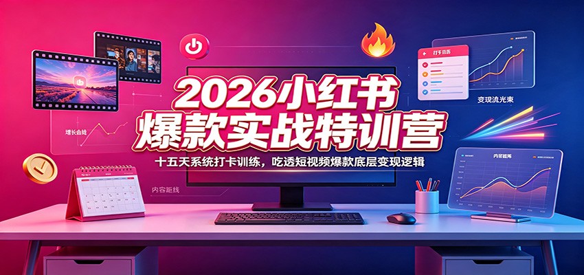 2026小红书爆款实战特训营：十五天系统打卡训练，吃透短视频爆款底层变现逻辑-福创网