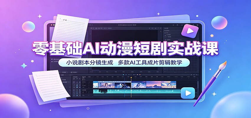 零基础AI动漫短剧实战课：小说剧本分镜生成，多款AI工具成片剪辑教学-福创网