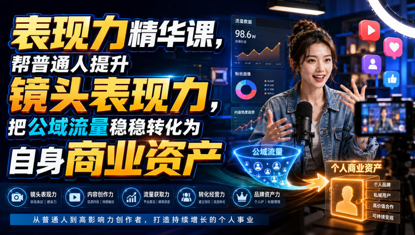 表现力精华课，帮普通人提升镜头表现力，把公域流量稳稳转化为自身商业资产-福创网