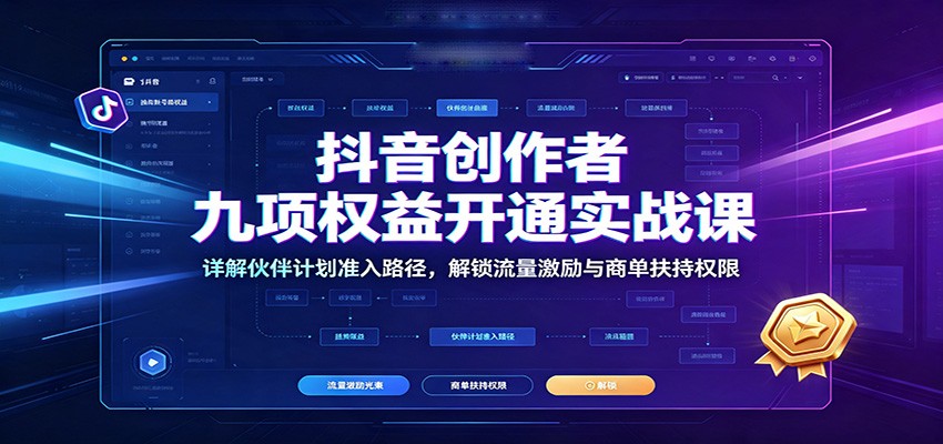 抖音创作者九项权益开通实战课：详解伙伴计划准入路径，解锁流量激励与商单扶持权限-福创网