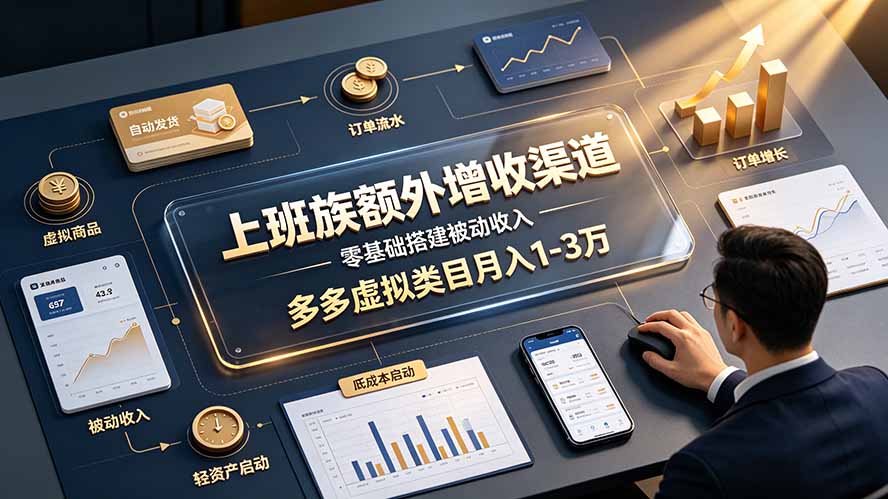 上班族额外增收渠道，零基础搭建被动收入，多多虚拟类目月入 1-3 万-福创网