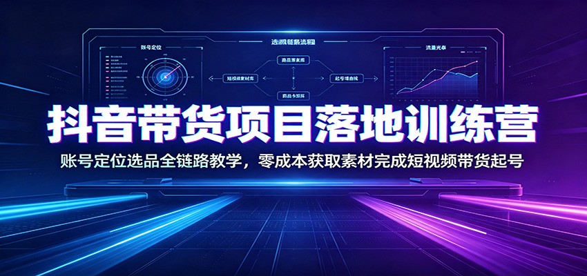 抖音带货项目落地训练营：账号定位选品全链路教学，零成本获取素材完成短视频带货起号-福创网