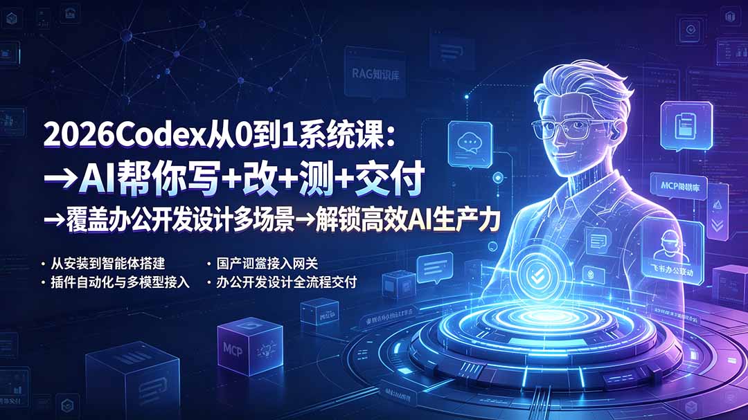 2026Codex从0到1系统课：→AI帮你写+改+测+交付→覆盖办公开发设计多场景→解锁高效AI生产力-福创网