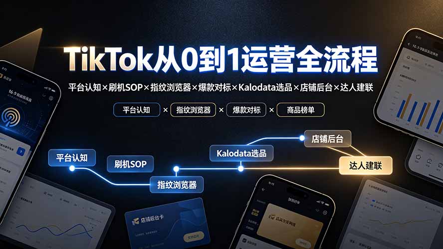 TikTok从0到1运营全流程：平台认知×刷机SOP×指纹浏览器×爆款对标×Kalodata选品×店铺后台×达人建联-福创网