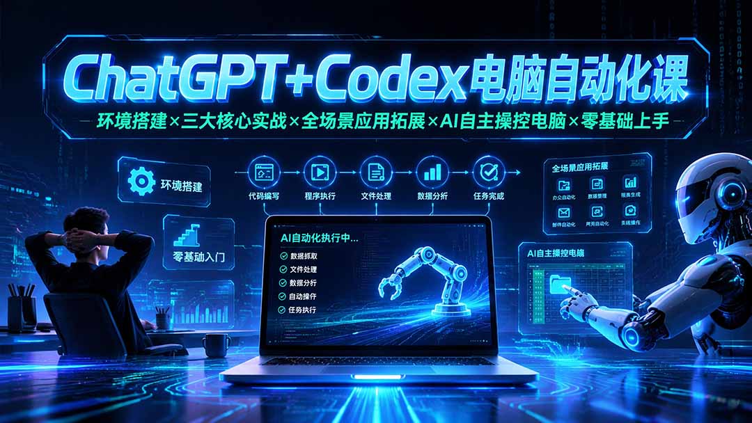 ChatGPT+Codex电脑自动化课：环境搭建×三大核心实战×全场景应用拓展×AI自主操控电脑×零基础上手-福创网