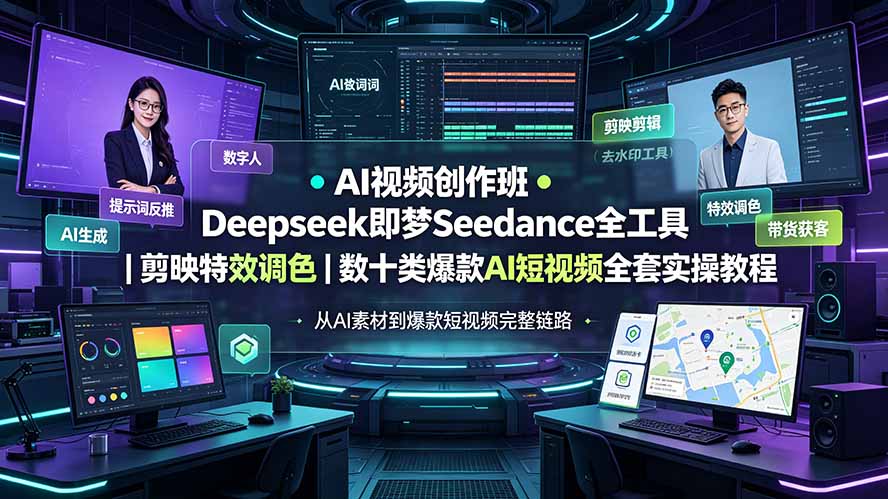 AI视频创作班◆Deepseek即梦Seedance全工具｜剪映特效调色｜数十类爆款AI短视频全套实操教程-福创网