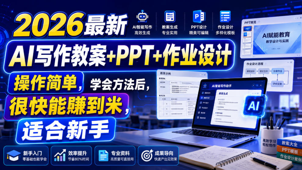 2026最新AI写作教案+PPT+作业设计，操作简单，学会方法后，很快能賺到米，适合新手-福创网