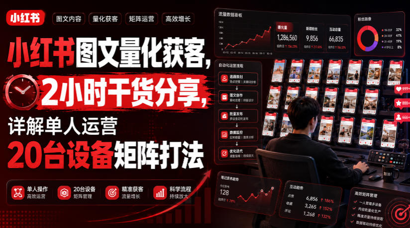 小红书图文量化获客，2小时干货分享，详解单人运营20台设备矩阵打法-福创网