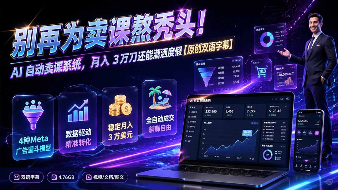 别再为卖课熬秃头！AI 自动卖课系统，月入 3 万刀还能潇洒度假【原创双语字幕】-福创网