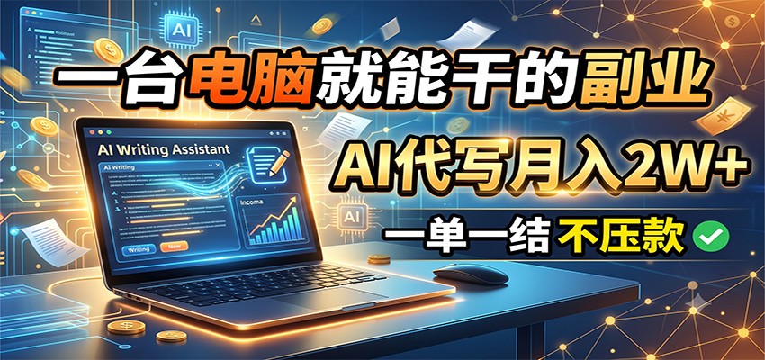一台电脑就能干的副业，AI代写月入2W+，一单一结不压款-福创网