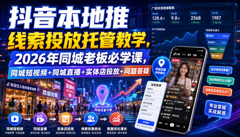 抖音本地推线索投放托管教学，2026年同城老板必学课，同城短视频+同城直播+实体店投放+问题答疑-福创网