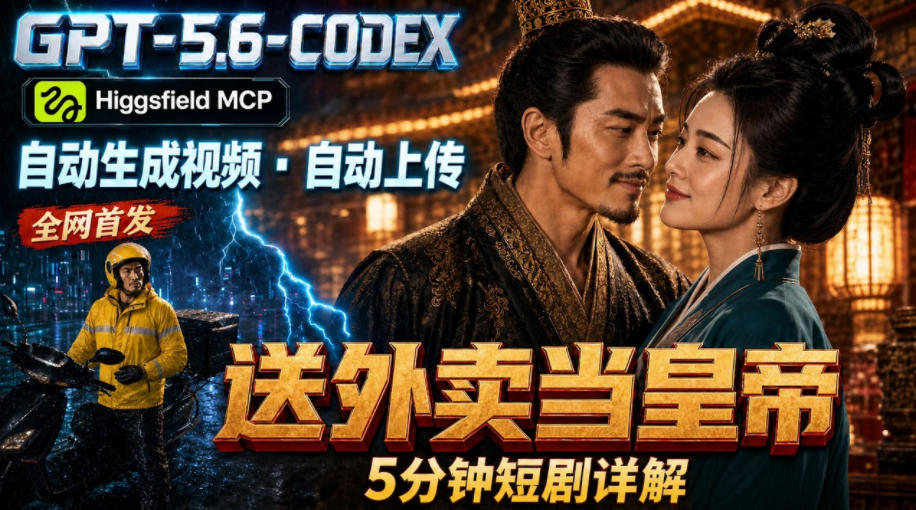 GPT-5.6 Codex+Higgsfield MCP:一条指令生成5分钟短剧并自动上传YouTube(油管)