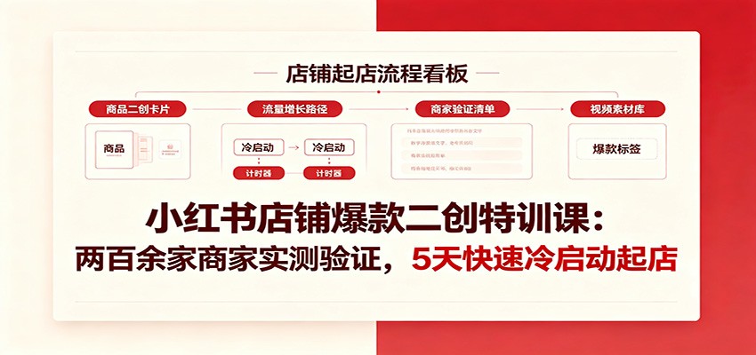 小红书店铺爆款二创特训课：两百余家商家实测验证，5天快速冷启动起店-福创网