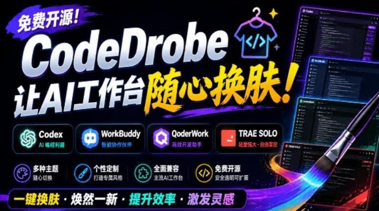 免费开源的CodeDrobe，让AI工作台随心换肤，支持Codex、WorkBuddy等，免费且本地运行！-福创网