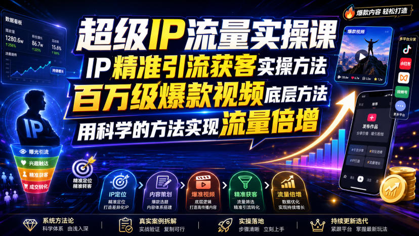 超级IP流量实操课，IP精准引流获客实操方法，百万级爆款视频底层方法，用科学的方法实现流量倍增-福创网