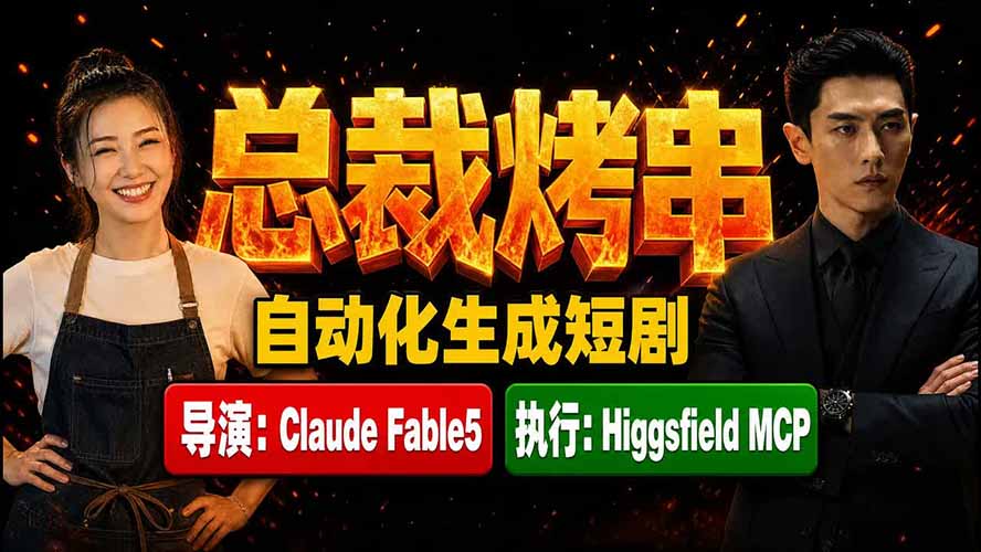 《总裁烤串》真人短剧全自动诞生！Claude Fable5 当导演，Higgsfield MCP 执行！-福创网