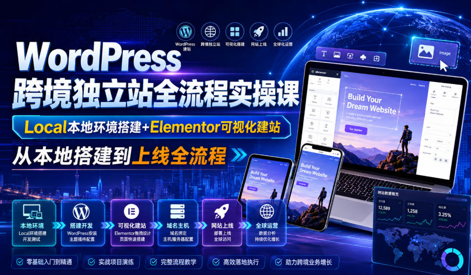 WordPress跨境独立站全流程实操课｜Local本地环境搭建+Elementor可视化建站，从本地搭建到上线全流程-福创网