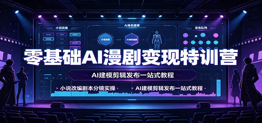 零基础AI漫剧变现特训营：小说改编剧本分镜实操，AI建模剪辑发布一站式教程-福创网