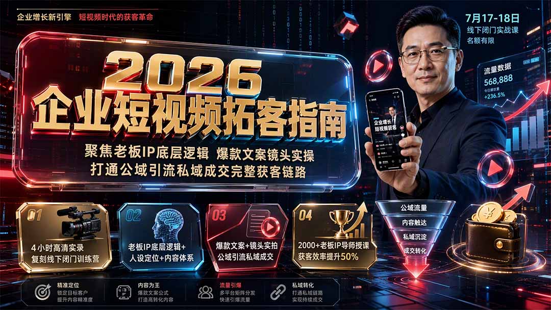 2026企业短视频拓客指南：聚焦老板IP底层逻辑，爆款文案镜头实操，打通公域引流私域成交完整获客链路-福创网