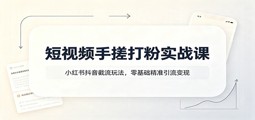 短视频手搓打粉实战课：小红书抖音截流玩法，零基础精准引流变现-福创网